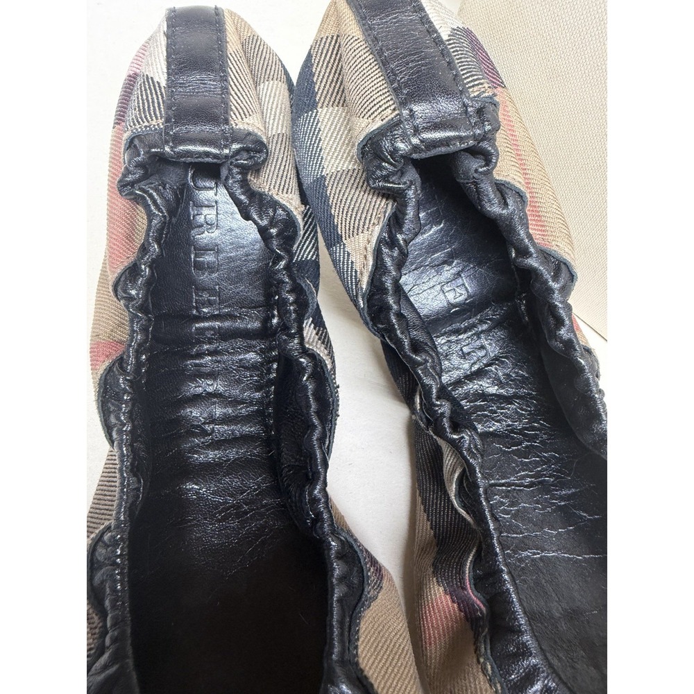 Burberry Falcony House Check Ballerina Flats Black Leather EU 39 UK 6 w/ Box - Picture 8 of 12